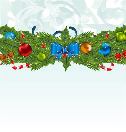 simsearch:400-08113383,k - Illustration Christmas background with holiday decoration - vector Stock Photo - Budget Royalty-Free & Subscription, Code: 400-07213361