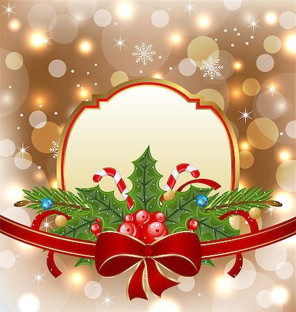 simsearch:400-08113383,k - Illustration Christmas elegant card with holiday decoration - vector Stock Photo - Budget Royalty-Free & Subscription, Code: 400-07213362