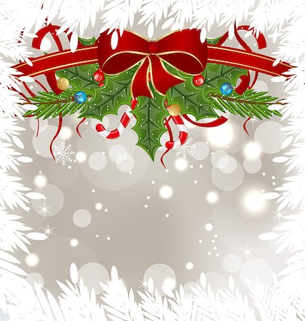 simsearch:400-08113383,k - Illustration Christmas frosty card with holiday decoration - vector Stock Photo - Budget Royalty-Free & Subscription, Code: 400-07213363