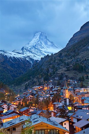 switzerland forest cantons - Image of Zermatt and the Matterhorn taken during twilight blue hour. Stock Photo - Budget Royalty-Free & Subscription, Code: 400-07213479