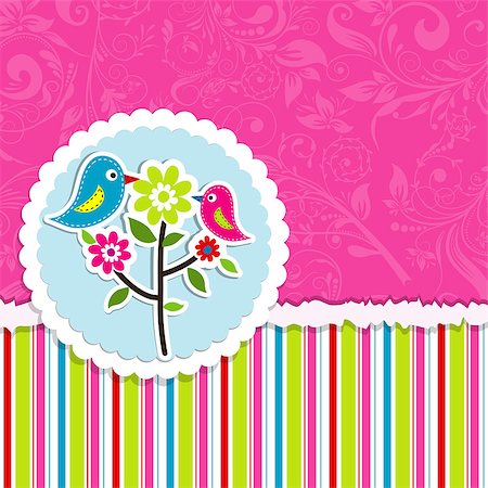 floral bird pattern - Template greeting card, vector illustration Photographie de stock - Aubaine LD & Abonnement, Code: 400-07213554