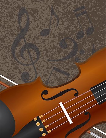 simsearch:400-05676575,k - Violin and Bow Closeup with Musical Notes Textured Background Illustration Photographie de stock - Aubaine LD & Abonnement, Code: 400-07213570