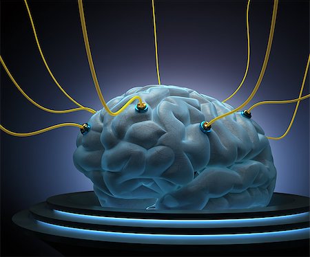 Brain with cables connected in a test of the power of the mind. Photographie de stock - Aubaine LD & Abonnement, Code: 400-07213679