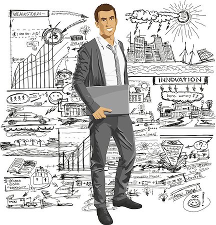 person vector - Vector business man with laptop in his hands. All layers well organized and easy to edit Stock Photo - Budget Royalty-Free & Subscription, Code: 400-07213753