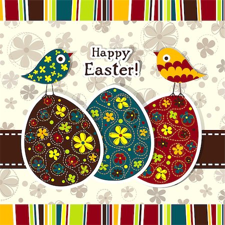 decorative flowers and birds for greetings card - Template Easter greeting card, vector illustration Stock Photo - Budget Royalty-Free & Subscription, Code: 400-07213793