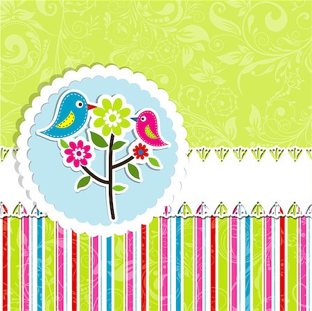 floral bird pattern - Template greeting card, vector illustration Photographie de stock - Aubaine LD & Abonnement, Code: 400-07213802