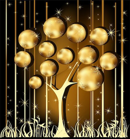 Gold Christmas tree with stars Stockbilder - Microstock & Abonnement, Bildnummer: 400-07213825