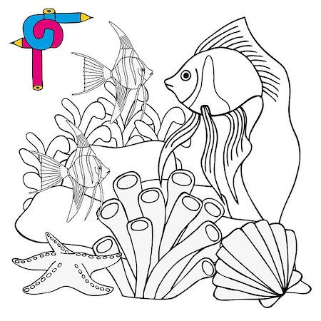 seastar colouring pictures - Coloring image sealife - vector illustration. Foto de stock - Super Valor sin royalties y Suscripción, Código: 400-07213849