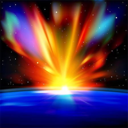 abstract space background with earth sunrise and stars Stock Photo - Budget Royalty-Free & Subscription, Code: 400-07213987