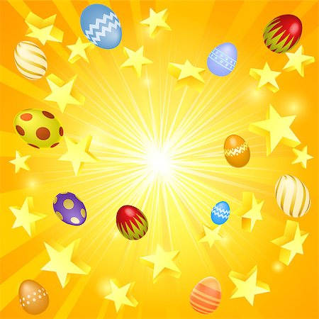 simsearch:400-07307426,k - Easter banner background illustration of stars and decorated Easter eggs flying out Stock Photo - Budget Royalty-Free & Subscription, Code: 400-07224125