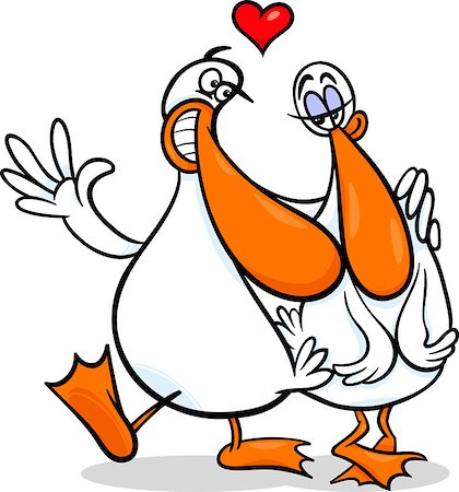 simsearch:400-06523060,k - Valentines Day Cartoon Illustration of Funny Ducks Couple in Love Stock Photo - Budget Royalty-Free & Subscription, Code: 400-07224176