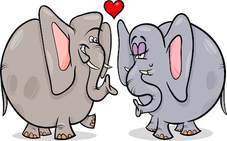 simsearch:400-06523060,k - Valentines Day Cartoon Illustration of Funny Elephants Couple in Love Stock Photo - Budget Royalty-Free & Subscription, Code: 400-07224177