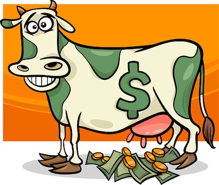simsearch:400-07410472,k - Cartoon Humor Concept Illustration of Cash Cow Saying Stock Photo - Budget Royalty-Free & Subscription, Code: 400-07224184