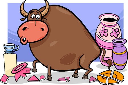 simsearch:400-07410472,k - Cartoon Humor Concept Illustration of Bull in a China Shop Saying Stock Photo - Budget Royalty-Free & Subscription, Code: 400-07224183