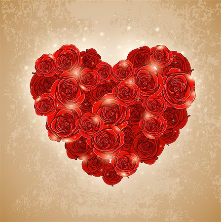 simsearch:400-07897102,k - Vector vintage background with heart of rose for Valentine's day Stock Photo - Budget Royalty-Free & Subscription, Code: 400-07224198