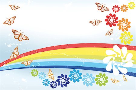 simsearch:400-07427493,k - Abstract spring Background with rainbow, butterflies and fantasy flowers - illustration Foto de stock - Royalty-Free Super Valor e Assinatura, Número: 400-07224228