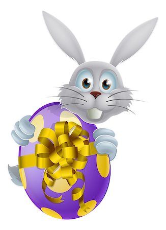 simsearch:400-07307426,k - An Easter bunny peeking around a giant decorated chocolate Easter egg with a bow Stock Photo - Budget Royalty-Free & Subscription, Code: 400-07224319