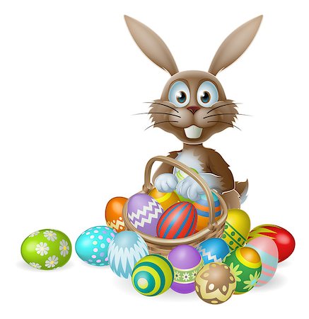 simsearch:400-07307426,k - An Easter bunny rabbit with a basket of decorated painted chocolate Easter eggs Stock Photo - Budget Royalty-Free & Subscription, Code: 400-07224320
