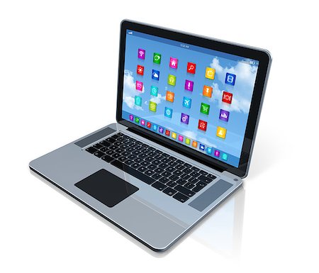 simsearch:649-07279534,k - 3D Laptop Computer - apps icons interface - isolated on white with clipping path Foto de stock - Super Valor sin royalties y Suscripción, Código: 400-07224413