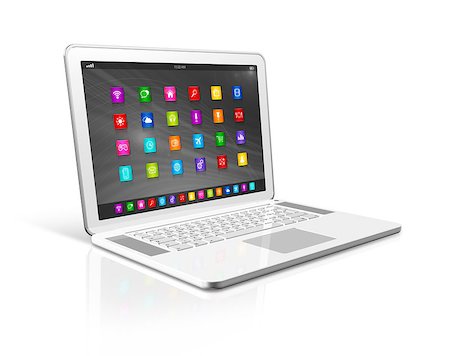 simsearch:649-07279534,k - 3D Laptop Computer - apps icons interface - isolated on white with clipping path Foto de stock - Super Valor sin royalties y Suscripción, Código: 400-07224430