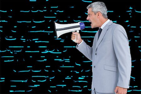 simsearch:400-07189733,k - Composite image of businessman shouting in loudspeaker Stock Photo - Budget Royalty-Free & Subscription, Code: 400-07224753