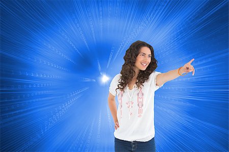 simsearch:400-07189587,k - Composite image of cheerful attractive brunette wearing casual clothes pointing Stockbilder - Microstock & Abonnement, Bildnummer: 400-07225032