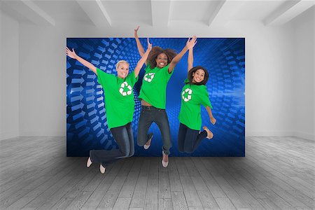 simsearch:400-07664794,k - Composite image of three enviromental activists jumping and smiling Stock Photo - Budget Royalty-Free & Subscription, Code: 400-07225052