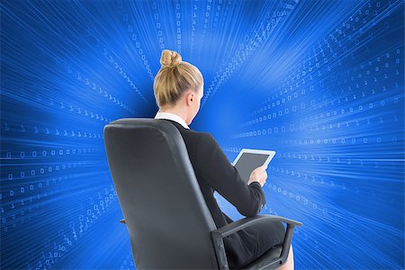 simsearch:400-07224720,k - Composite image of blonde businesswoman sitting on swivel chair with tablet Stock Photo - Budget Royalty-Free & Subscription, Code: 400-07225119