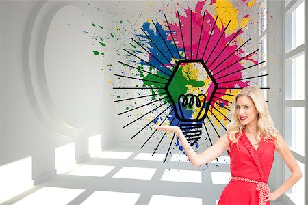 paintings of light bulbs - Composite image of smiling attractive blonde presenting Stock Photo - Budget Royalty-Free & Subscription, Code: 400-07225285