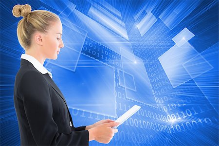 simsearch:400-07224720,k - Composite image of blonde businesswoman holding tablet Stock Photo - Budget Royalty-Free & Subscription, Code: 400-07225298