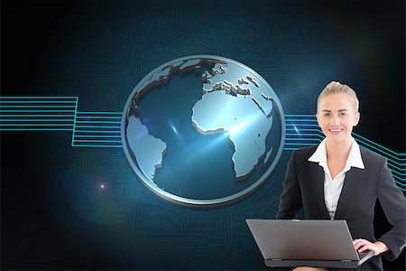 simsearch:400-07188518,k - Composite image of blonde businesswoman using laptop Foto de stock - Royalty-Free Super Valor e Assinatura, Número: 400-07225301