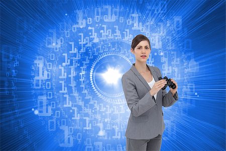 simsearch:400-07224720,k - Composite image of curious young businesswoman posing with binoculars Stock Photo - Budget Royalty-Free & Subscription, Code: 400-07225416