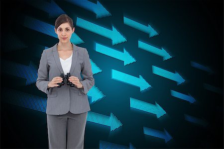 simsearch:400-07258010,k - Composite image of young businesswoman with binoculars Foto de stock - Royalty-Free Super Valor e Assinatura, Número: 400-07225421