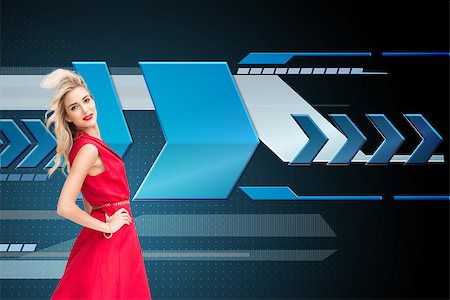 pattern digital tech cute - Composite image of happy blonde posing in red dress Stock Photo - Budget Royalty-Free & Subscription, Code: 400-07225830