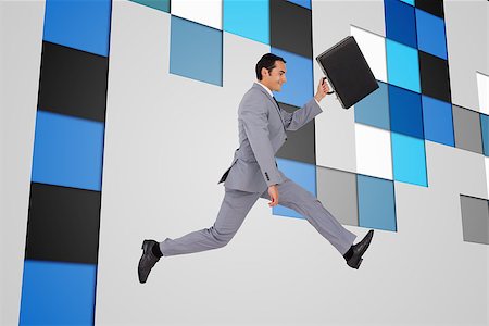 simsearch:400-08020381,k - Composite image of businessman running with a suitcase Fotografie stock - Microstock e Abbonamento, Codice: 400-07225897