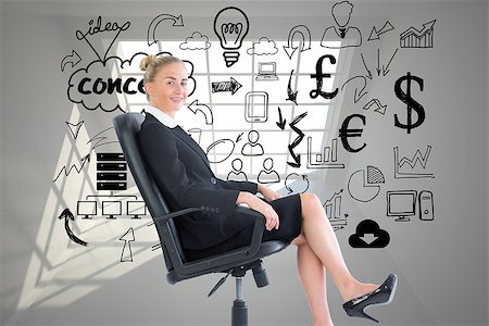 simsearch:400-07190169,k - Composite image of blonde businesswoman sitting on swivel chair in black suit Stock Photo - Budget Royalty-Free & Subscription, Code: 400-07226053