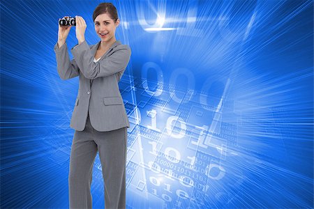 simsearch:400-07224720,k - Composite image of businesswoman posing with binoculars Stock Photo - Budget Royalty-Free & Subscription, Code: 400-07226234