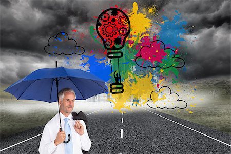 Composite image of happy mature businessman holding umbrella Foto de stock - Super Valor sin royalties y Suscripción, Código: 400-07226785