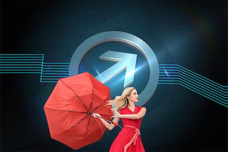 Composite image of beautiful woman posing with a broken umbrella with her leg raised Stock Photo - Budget Royalty-Free & Subscription, Code: 400-07227088