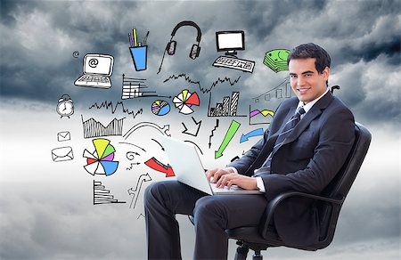 simsearch:400-07221808,k - Composite image of portrait of a young businessman sitting on an armchair working with a laptop Photographie de stock - Aubaine LD & Abonnement, Code: 400-07227104