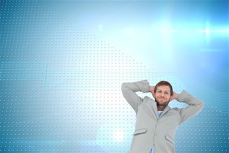 Composite image of suave man in a blazer with hands behind head looking at camera Stock Photo - Budget Royalty-Free & Subscription, Code: 400-07227112