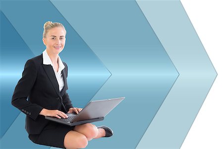 simsearch:400-07188518,k - Composite image of blonde businesswoman using laptop Foto de stock - Royalty-Free Super Valor e Assinatura, Número: 400-07227441