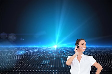 simsearch:400-07225597,k - Composite image of cheerful smart call center agent working while posing Stock Photo - Budget Royalty-Free & Subscription, Code: 400-07227609