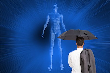 Composite image of businessman standing back to camera holding umbrella and jacket on shoulder Stock Photo - Budget Royalty-Free & Subscription, Code: 400-07227679