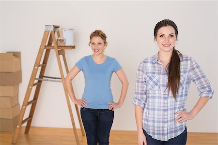 Portrait of two female friends standing with hands on hips in a new house Stock Photo - Budget Royalty-Free & Subscription, Code: 400-07228315