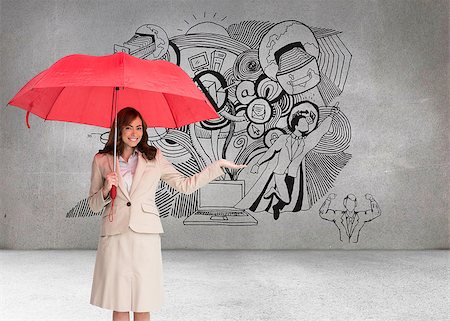 simsearch:400-04861869,k - Composite image of happy brunette businesswoman holding umbrella Foto de stock - Royalty-Free Super Valor e Assinatura, Número: 400-07220017