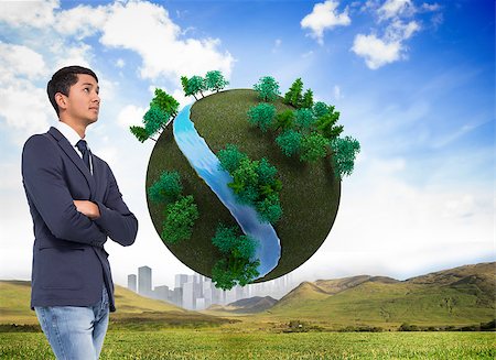 earth cloud cover - Composite image of unsmiling casual businessman with arms crossed Stock Photo - Budget Royalty-Free & Subscription, Code: 400-07220650