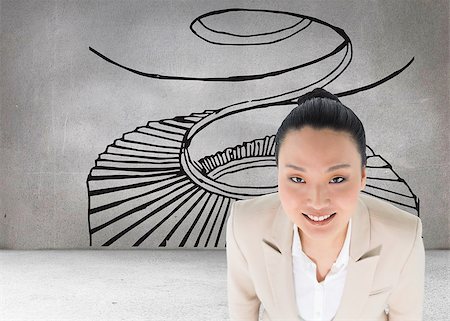 person on winding stairs - Composite image of smiling asian businesswoman Stock Photo - Budget Royalty-Free & Subscription, Code: 400-07220652