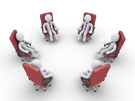 simsearch:400-06172492,k - 3d businessmen sitting on armchairs are forming a circle Photographie de stock - Aubaine LD & Abonnement, Code: 400-07220888