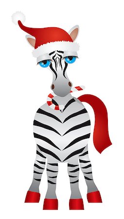 Christmas Zebra Cute with Santa Hat and Candy Cane Isolated on White Background Illustration Stock Photo - Budget Royalty-Free & Subscription, Code: 400-07220925